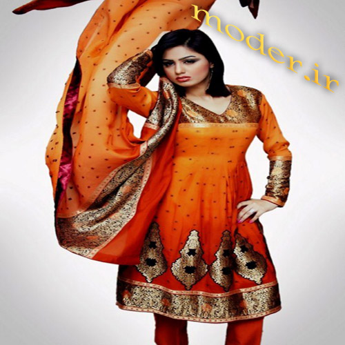 مدل لباس هندی نارنجی بسیار زیبا